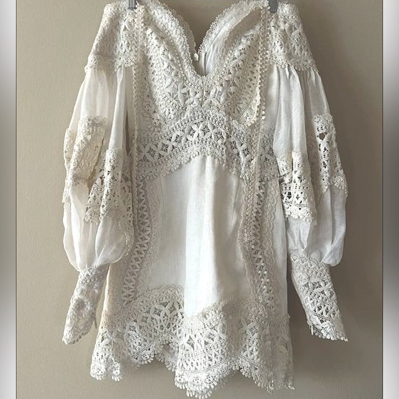 Zimmermann Postcard Macramé Lace Trim Silk Linen Embroidered Mini Dress - Picture 5 of 5